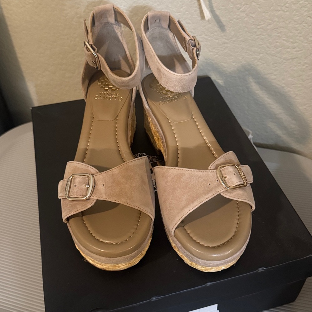 Vince Camuto Beige Ankle Strap Wedges